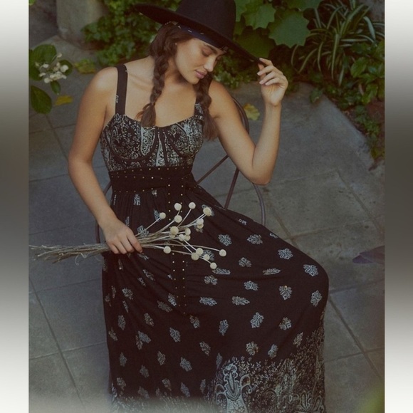 Anthropologie Forever That Girl NWT Size XS Black Beaded Bustier Maxi Drsss - Picture 1 of 10